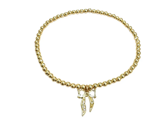 "BOW MIRACLE" Charm on 3MM Gold Filled Ball Beaded Bracelet