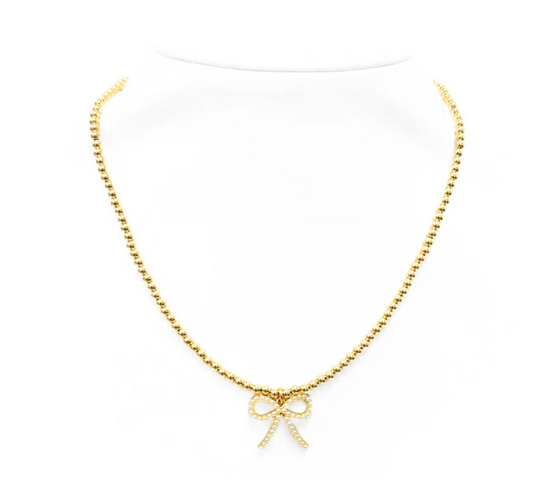 "FWP BOW" Charm Gold Filled & Pearl Beaded Choker