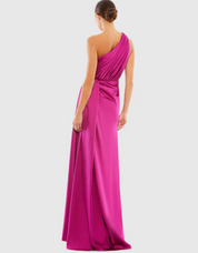 Gathered One Shoulder Satin Faux Wrap Gown Ieena for Mac Duggal 26654