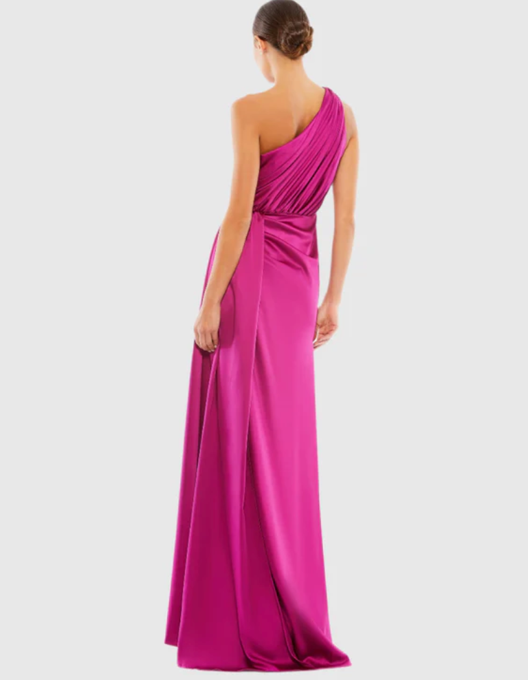 mac duggal pink one shoulder dress Mac Duggal One Shoulder Keyhole Detail With Feather Lining Hot Pink, Size 8