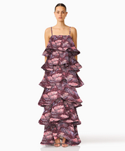 Rosaria Tiered Gown in Plum Multi by Elliatt