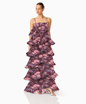 Rosaria Tiered Gown in Plum Multi by Elliatt