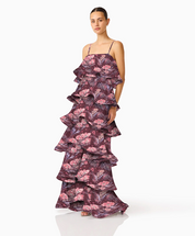 Rosaria Tiered Gown in Plum Multi by Elliatt