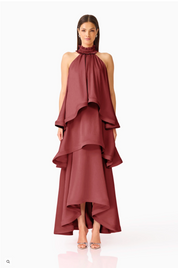 Calista Tiered Gown in Burgundy by Elliatt