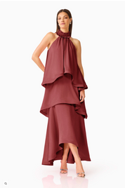 Calista Tiered Gown in Burgundy by Elliatt
