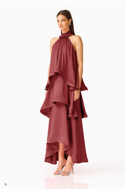 Calista Tiered Gown in Burgundy by Elliatt