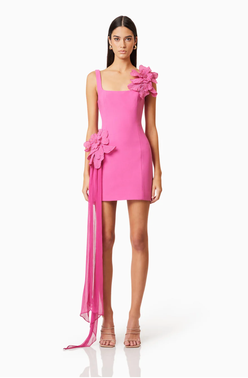 elliatt pink denim dress Elliatt Risa Square Neck Fit and Flare Mini Dress