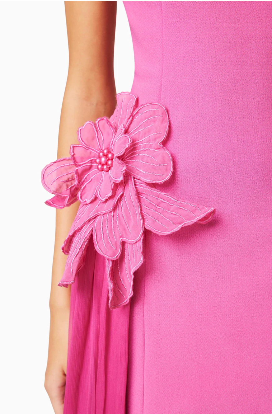 janelle 3d midi dress in pink Velvi Square-Neck Midi Party Dress Janelle Hot Pink / XSmall
