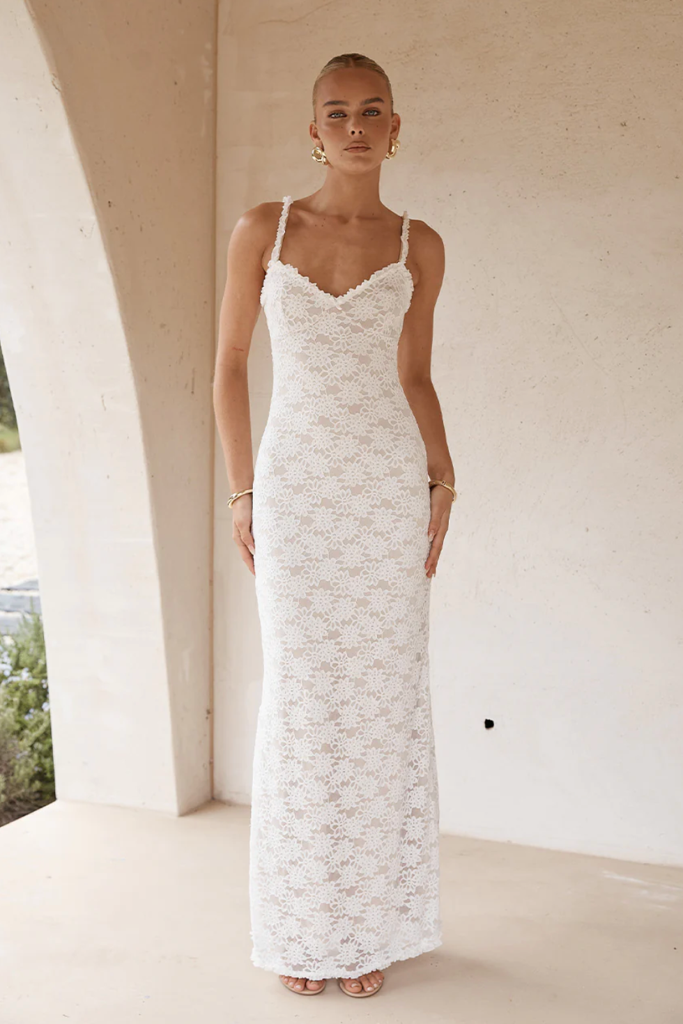 Sarta Maxi Dress in White Lace