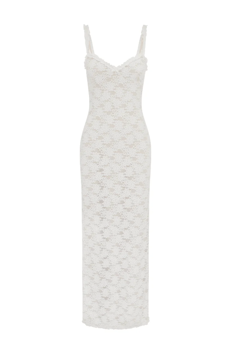 Sarta Maxi Dress in White Lace