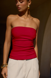 Ashton Strapless Top - Cherry Red