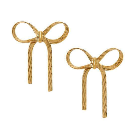 Bow Herringbone Earrings 18k Gold Filled