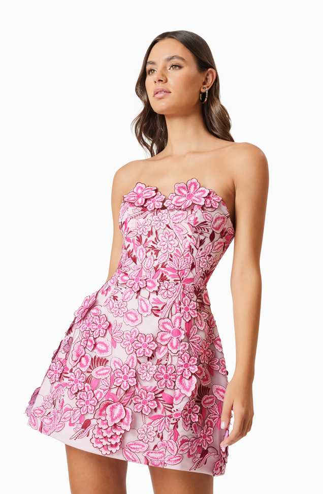 Roseate 3D Floral Mini Dress In Pink