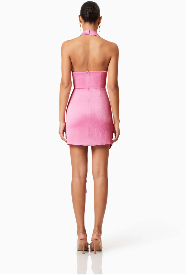 Myra Mini Halter Dress in Pink | Textured Satin L / Pink Myra Mini Halter Dress in Pink | Textured Satin L / Pink