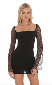 Sequin Long Sleeve Dress in Black