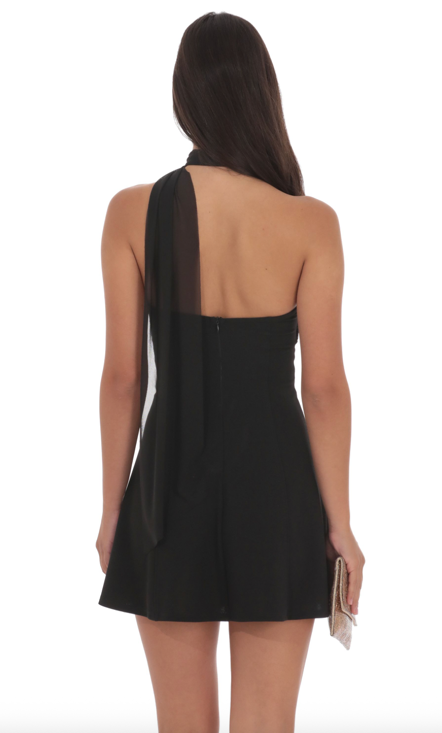 Scarf Wrap Fit and Flare Dress in Black