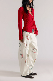 Good Luck Floral Print Barrel Jeans Free People Wreath