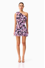 Solene Mini Dress in Black Lilac Floral by Elliatt