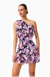 Solene Mini Dress in Black Lilac Floral by Elliatt