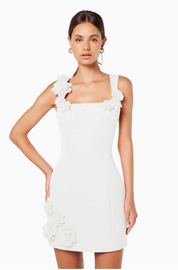 Thrompe 3D Floral Mini Dress in White by Elliatt