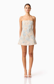Nia Embroidered Mini Dress in Beige by Elliatt