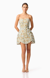 Tasmin Strapless Mini Dress in Blue & Yellow Floral by Elliatt