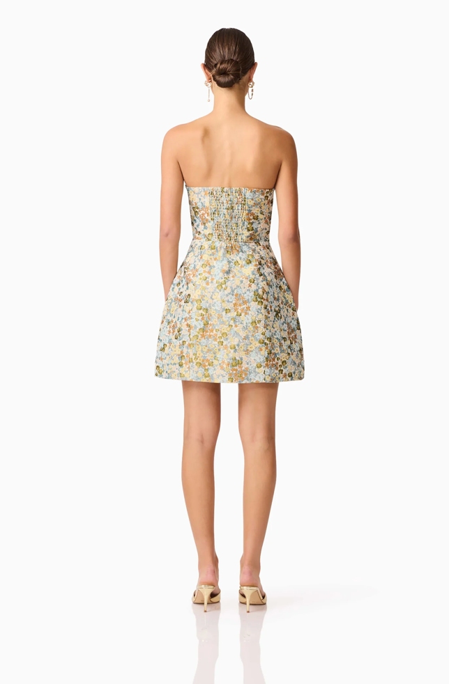 Tasmin Strapless Mini Dress in Blue & Yellow Floral