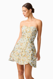Tasmin Strapless Mini Dress in Blue & Yellow Floral by Elliatt