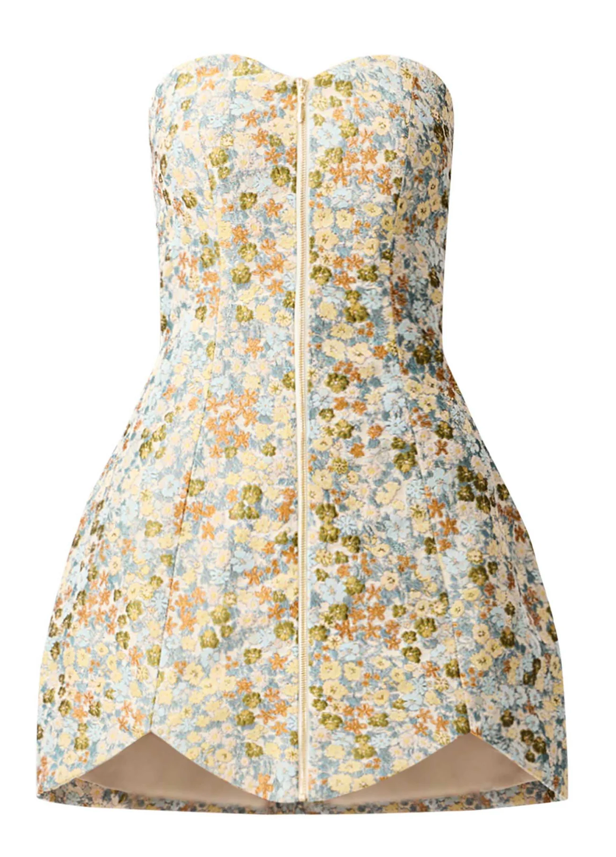 Tasmin Strapless Mini Dress in Blue & Yellow Floral by Elliatt