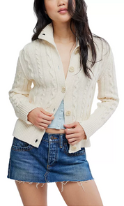 We The Free Cable Collar Cardi Clean Ivory