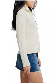 We The Free Cable Collar Cardi Clean Ivory