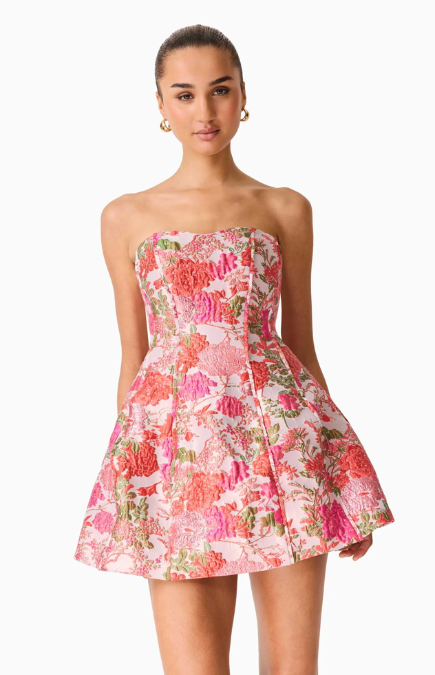 Floralie Strapless Mini Dress in Pink Floral | Elliatt