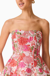 Floralie Strapless Mini Dress in Pink Floral | Elliatt