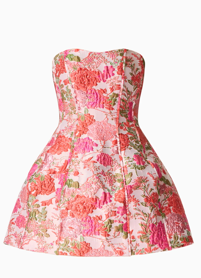 Floralie Strapless Mini Dress in Pink Floral | Elliatt