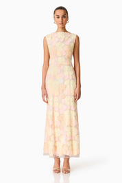 Zaria Sleevless Gown in Yellow Floral | Elliatt