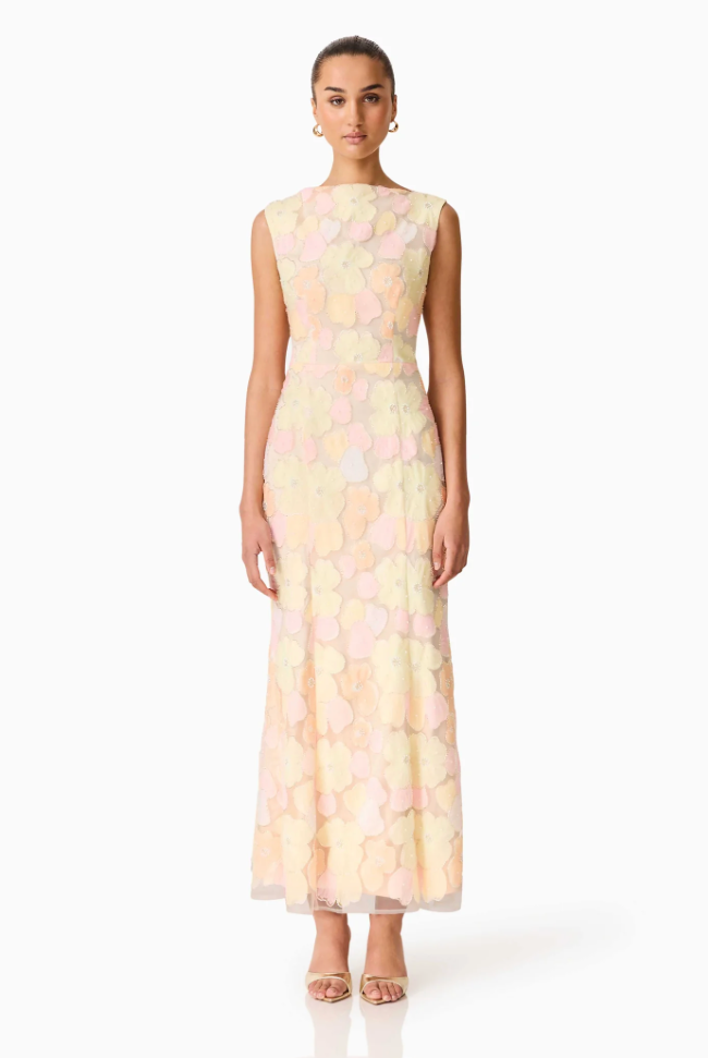 Zaria Sleevless Gown in Yellow Floral | Elliatt