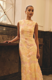 Zaria Sleevless Gown in Yellow Floral | Elliatt
