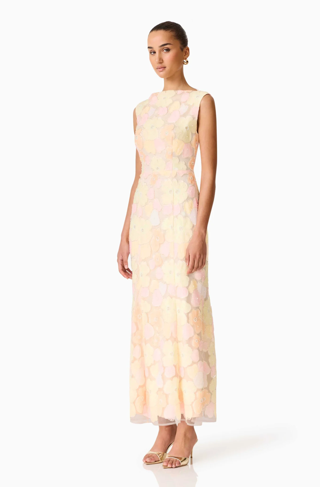 Zaria Sleevless Gown in Yellow Floral | Elliatt