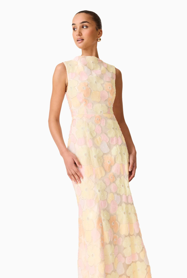 Zaria Sleevless Gown in Yellow Floral | Elliatt