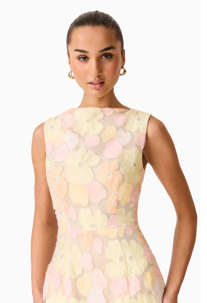 Zaria Sleevless Gown in Yellow Floral | Elliatt