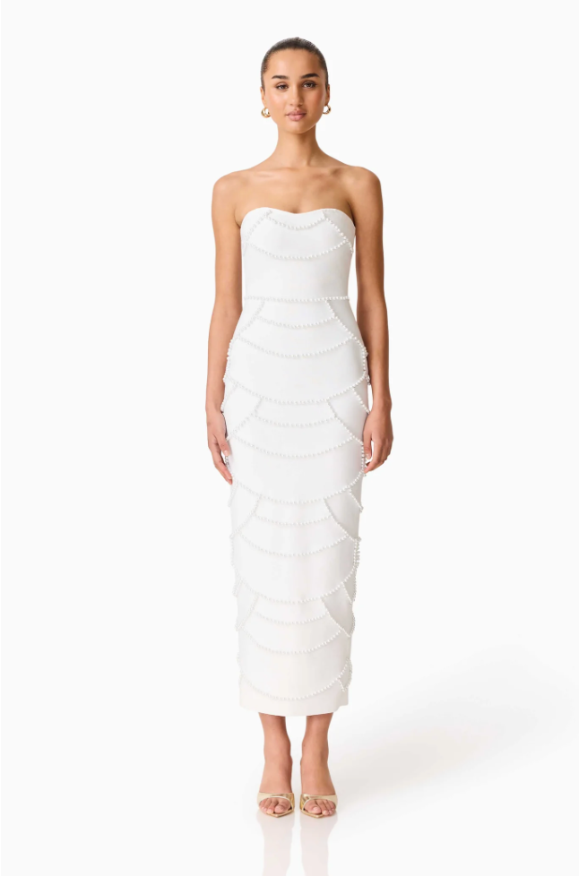 Lucine Fitted Gown in White | Elliatt