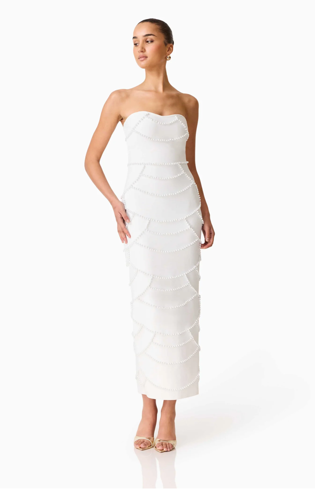 Lucine Fitted Gown in White | Elliatt