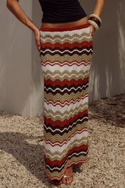 VERNANZA LOW WAIST KNIT MAXI SKIRT - ORANGE MULTI