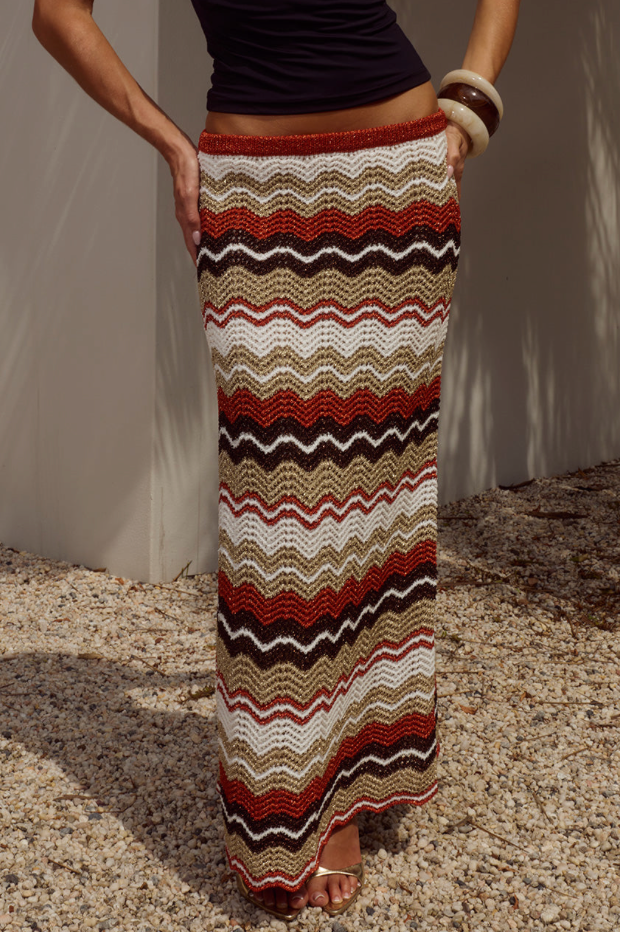 VERNANZA LOW WAIST KNIT MAXI SKIRT - ORANGE MULTI