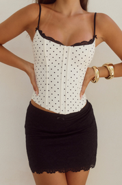 VALERIE LACE TRIM BUSTIER - WHITE/BLACK POLKA