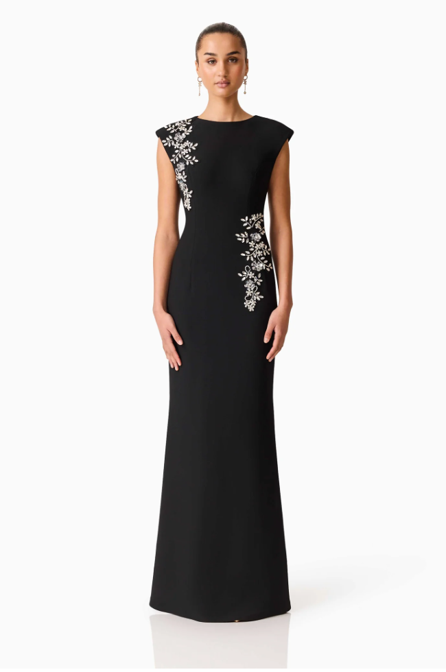 Veda Boatneck Sequin Gown Black | Elliatt