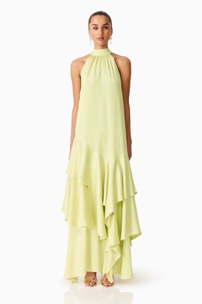 Varella Halter Gown in Pistachio Green | Elliatt