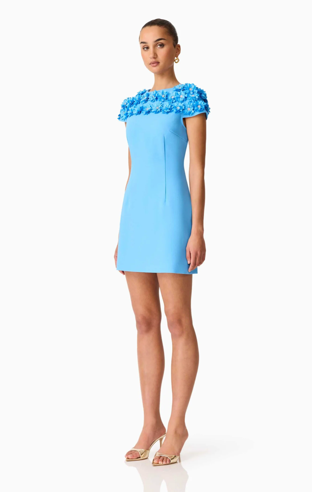 Dali Floral Applique Mini Dress in Blue | Elliatt