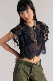 Lunar Ash Lace Top | Black | Free People