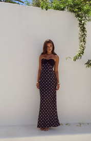 Kadie Off Shoulder Maxi Dress Black Polka Dot